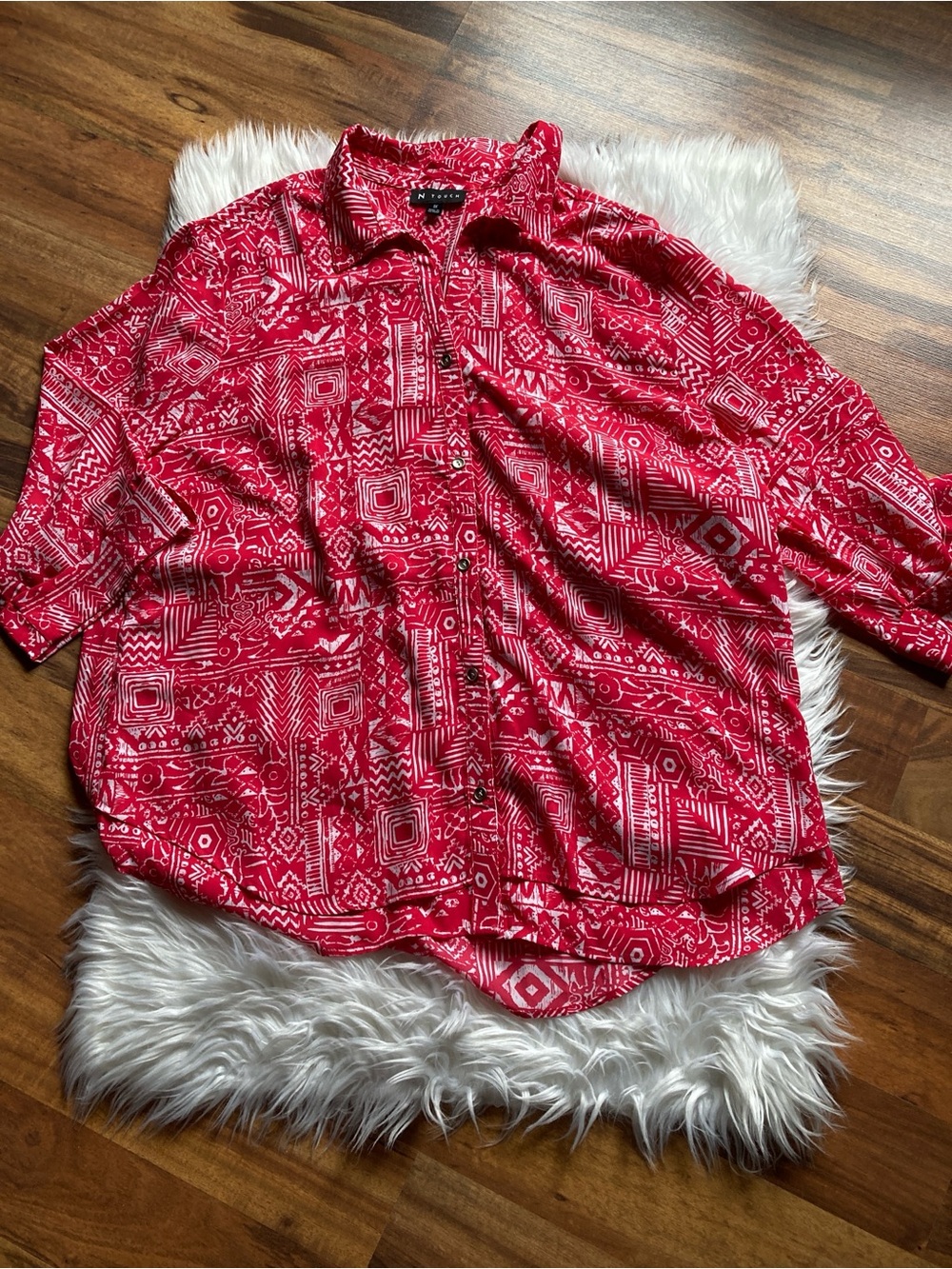 NTouch Size 1X pink white patterned elbow length sleeve shirt - Picture 5 of 7